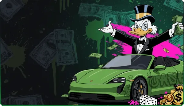 CashoBet VIP club: eend bij een groene sportwagen